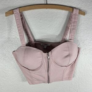 Haute Monde Corset Bustier Dusty Pink Size Large Cropped Zip Front Sleeveless